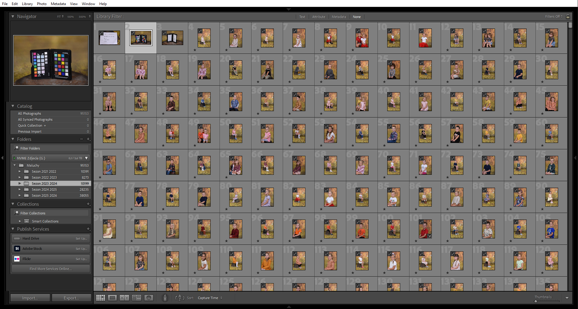 Zrzut ekranu z Lightroom - setki zdjęć dzieci
